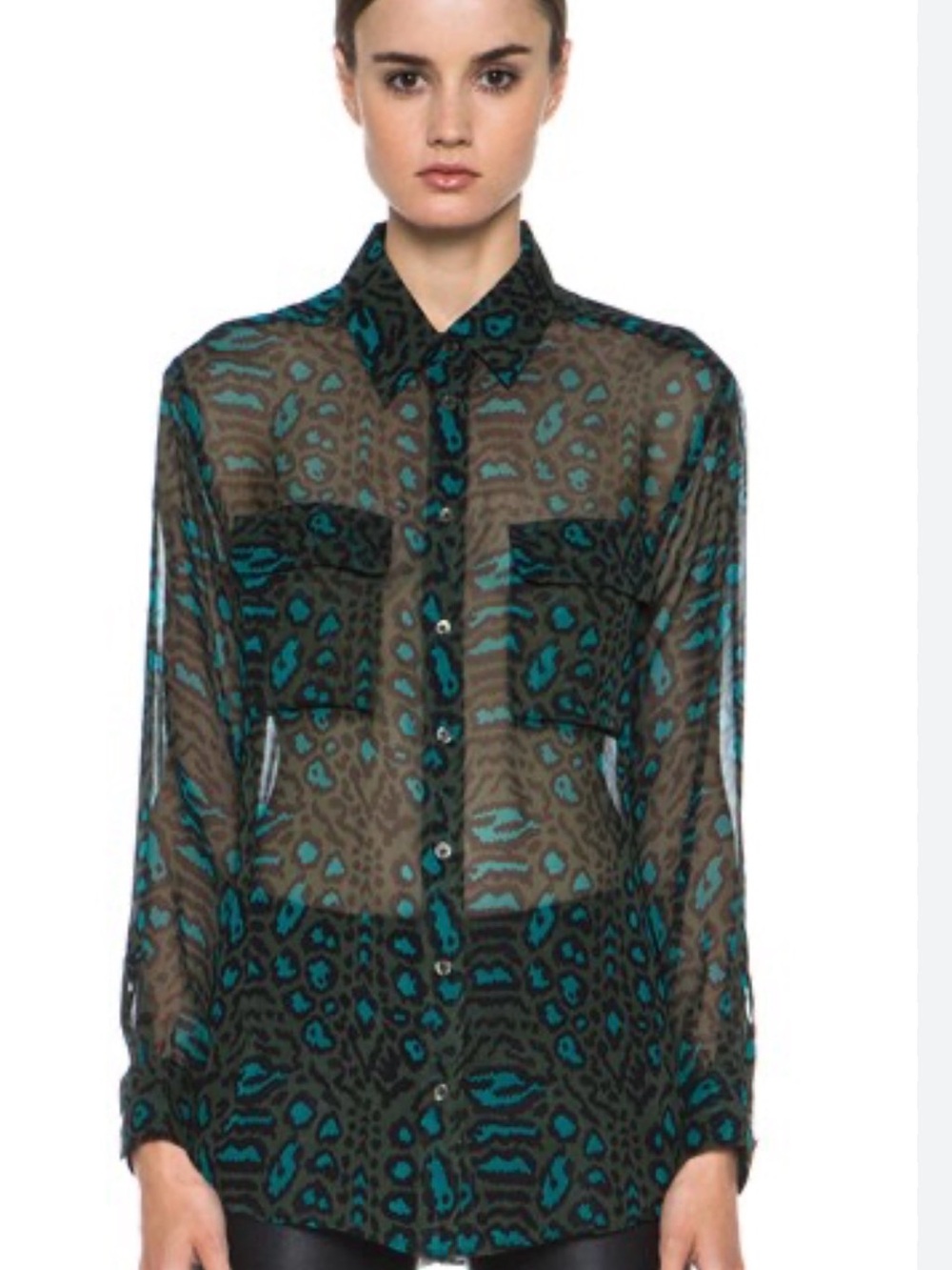 Equipment Femme Teal and Black animal Print Blouse